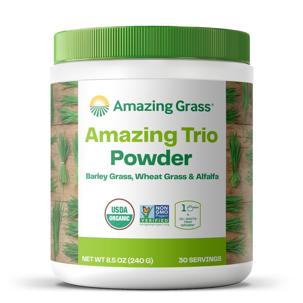 Amazing Grass Greens Trio: Greens Powder with Wheatgrass, Alfalfa, & Barley Grass, Rich Source of Chlorophyll, 30 Servings