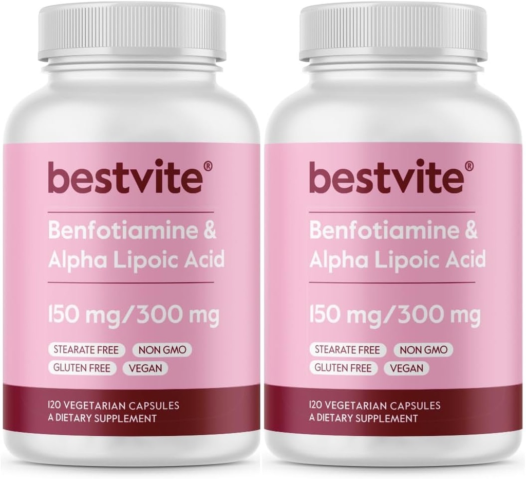 Benfotiamiin 150mg / alfa-lipohape 300mg (240 taimekapslit) (120x2) - Steaate ei ole - vegan - gluteenivaba - mitte- GMO