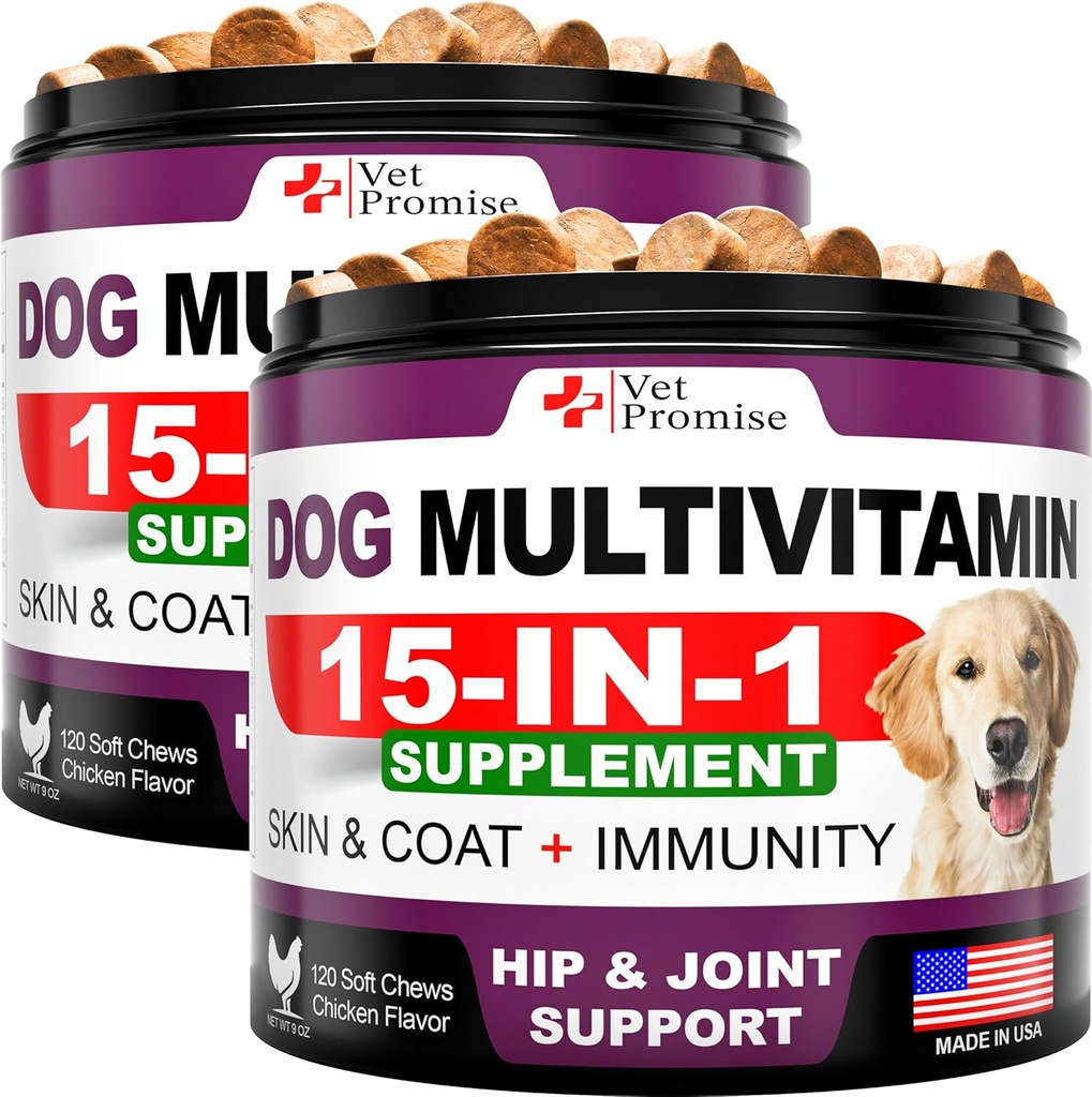 (2 Pack) Koer Multivitamiini närimist Glükosamiini - Koera vitamiinid ja toidulisandid - Senior & Puppy Multivitamiinid koertele - Lemmikloomade ühine tugi Tervis - Immuunsus - Liikuvus - Energia - 240 Näri