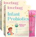 LOVEBUG Imiku probiootikumid 0-6 kuud - USDA orgaanilised probiootikumid imikutele, toetab beebigaasi, kollast, kõhulahtisust ja vastsündinud kõhukinnisust, allergeeni ja suhkruvaba, maitsetu pulber, 60 pakendit