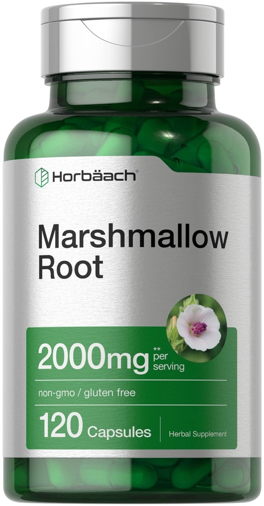 Horbäach Marshmallow Juurkapslid | 2000mg | 120 Count | Non-GMO & Gluteenivaba | Traditsiooniline ürdiekstrakt