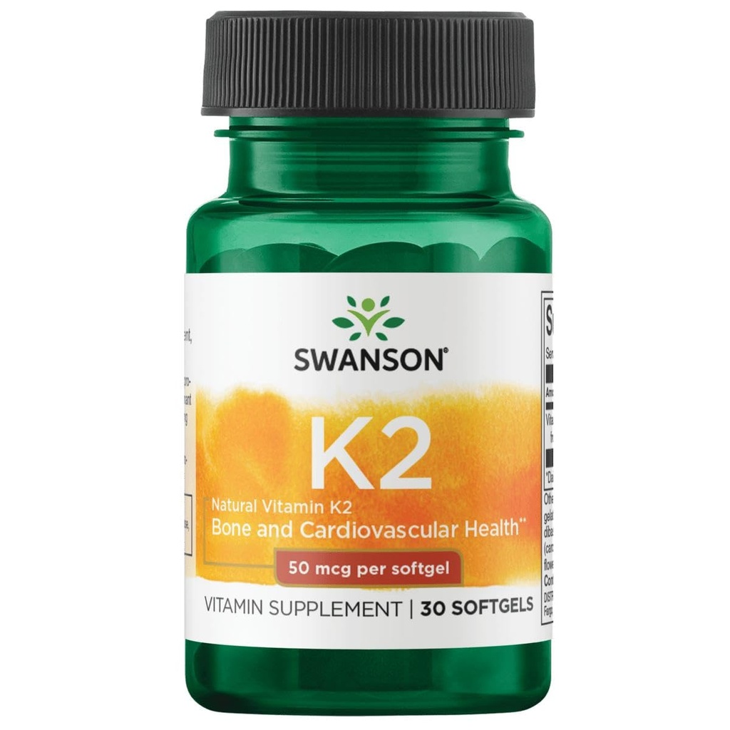 Swanson Natural Vitamiin K2 (Menakinoon-7 alates Natto) 50 mcg 30 Sgels (1 Pack)