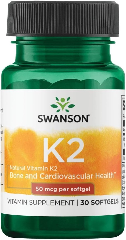 Swanson Natural Vitamin K2 (Menaquinone-7 from Natto) 50 mcg 30 Sgels (1 Pack)