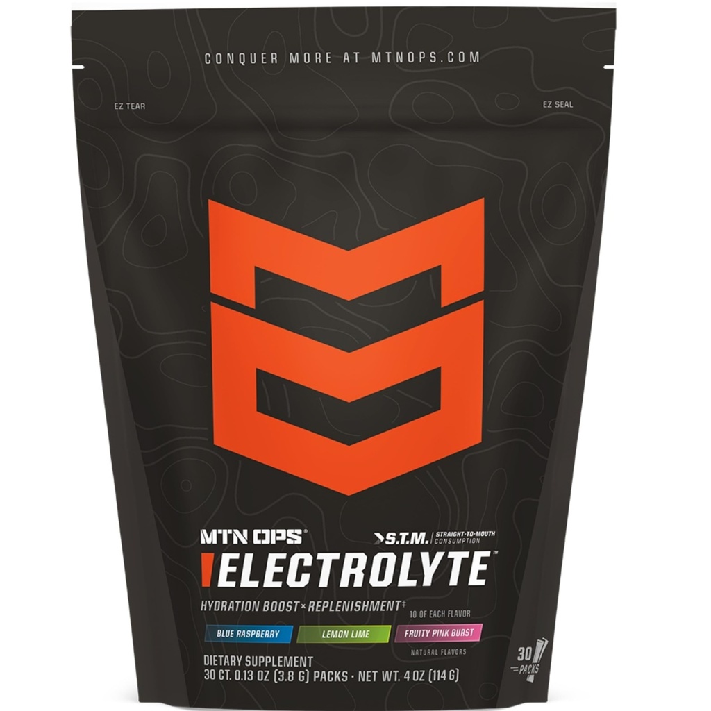 MTN OPS Electrolytes Powder Packets, Sugar Free Hydration Packets, Gluteenivaba Hüdratsioonipulber, Electrolyte Packets STM “Straight to Mouth” - Sordipakett 3 maitset, 30 pakendit