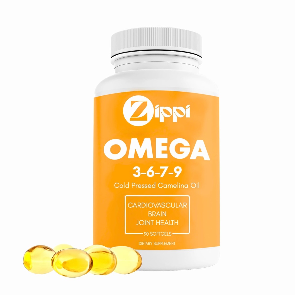 Zippi Omega 3-6-7-9 Camelina Softgels - Taimne Omega 3-6-7-9 rasvhapete täiendus. Aitab toetada aju, maksa, südame-veresoonkonna, immuunsuse ja liigeste funktsiooni