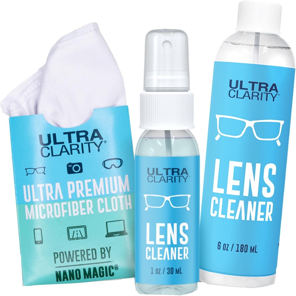 Powered by Nano Magic Prillid Läätsed Puhastamine Spray 7oz Väärtus Pack | 1oz Spray, 6oz Refill, Microfiber Cloth | prillid, telefon, elektroonilised ekraanid, optilised pinnad, kaetud pinnad