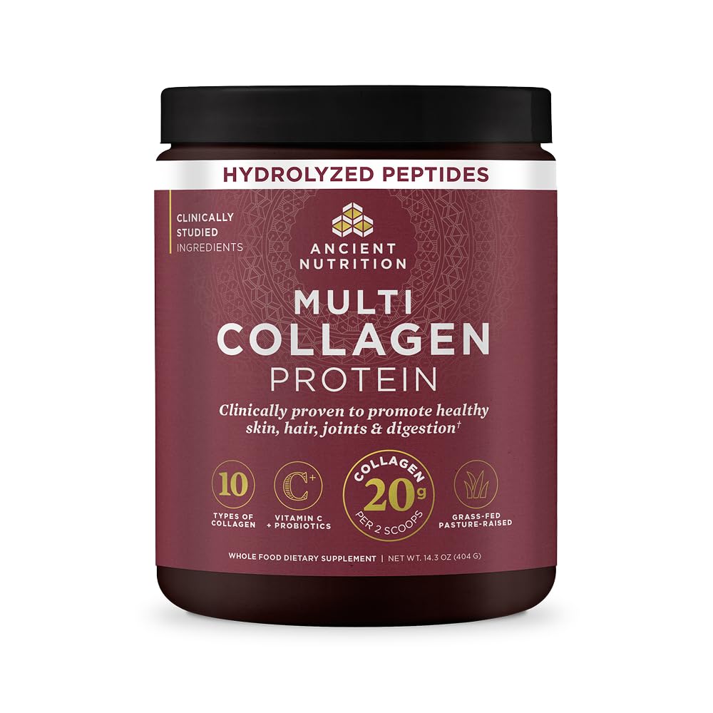Ancient Toitumine Kollageen Peptiidid Pulber, Multi-Kollageeni Valk, Naised Ja Mehed, C-vitamiin, Probiootikumid, Hüdrolüüsitud Kollageen, Toetab Naha, Liigesed, Soolestiku Tervis, Maitsestamata, 40 Servingut