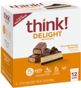 think! Delight Protein Bars, Chocolate Peanut Butter Pie, Low Sugar & Low Carb Gluten-Free Snack, Keto Friendly Snacks, 12 Count (Packaging May Vary)
