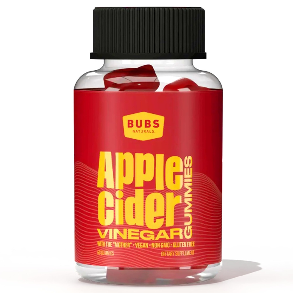 BUBS Naturals Õunasiidri äädikakummid koos emaga, kõik looduslikud Vegan ACV kummi vitamiinid, toetab detoksi, seedimist ja energia suurendamist B-vitamiinidega, 60 loend