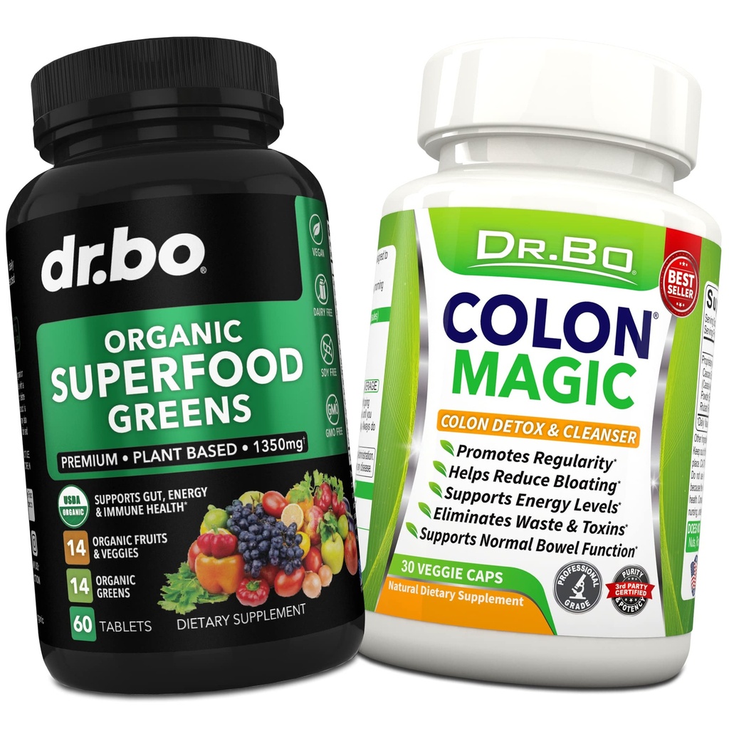 Orgaanilised Superfood Greens & Fruit Supplements - Colon Cleanse Detox valem soolepuhumiseks - Green Veggie Powder Blend taimsed toidud & Kõhukinnisus Relief Supplement Gut, Belly, Magu