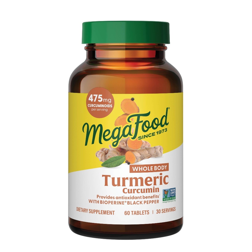 MegaFood Terve keha Kurkumiinilisand - Kurkumlisand Black Pepper & Vitamiin C - 475 mg kurkuminoidid Per Serving - Antioksüdant & Immune Support - Vegan - 60 tabletti, 30 Servingut