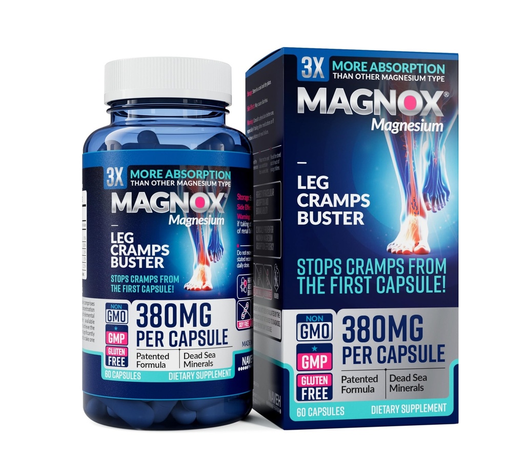 MAGNOX® jalakrambid Buster | 380mg Magneesium jalgade krambid öösel | Magneesiumilisa lihaste spasmid | 3X rohkem imendumist | Surnumere mineraalid | Sleep & Lihased | 60 Caps