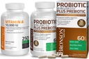 Bronson Probiootikum 50 miljardit CFU + prebiootikum koos Apple Polyphenols & Ananass Fruit Extract + Vitamiin A 10 000 RÜ Premium Non-GMO valem