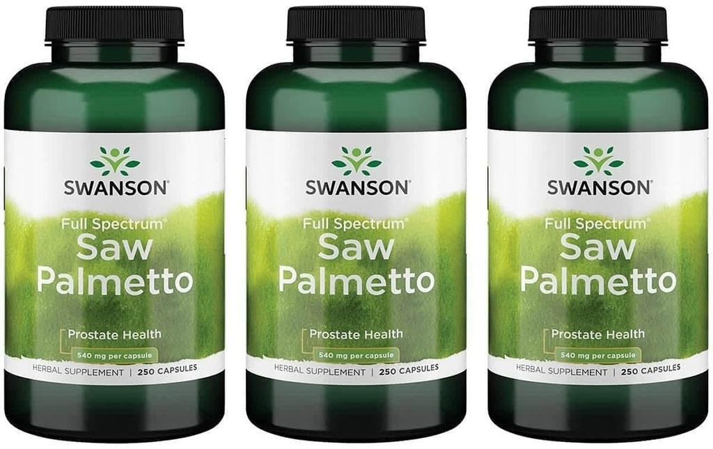 Swanson Saw Palmetto - taimsed toidulisandid meeste eesnäärme tervise toetamiseks - looduslik juuste täiendamine ja kuseteede tervise toetamine (540 mg 250 kapslit) (3 pakendit)
