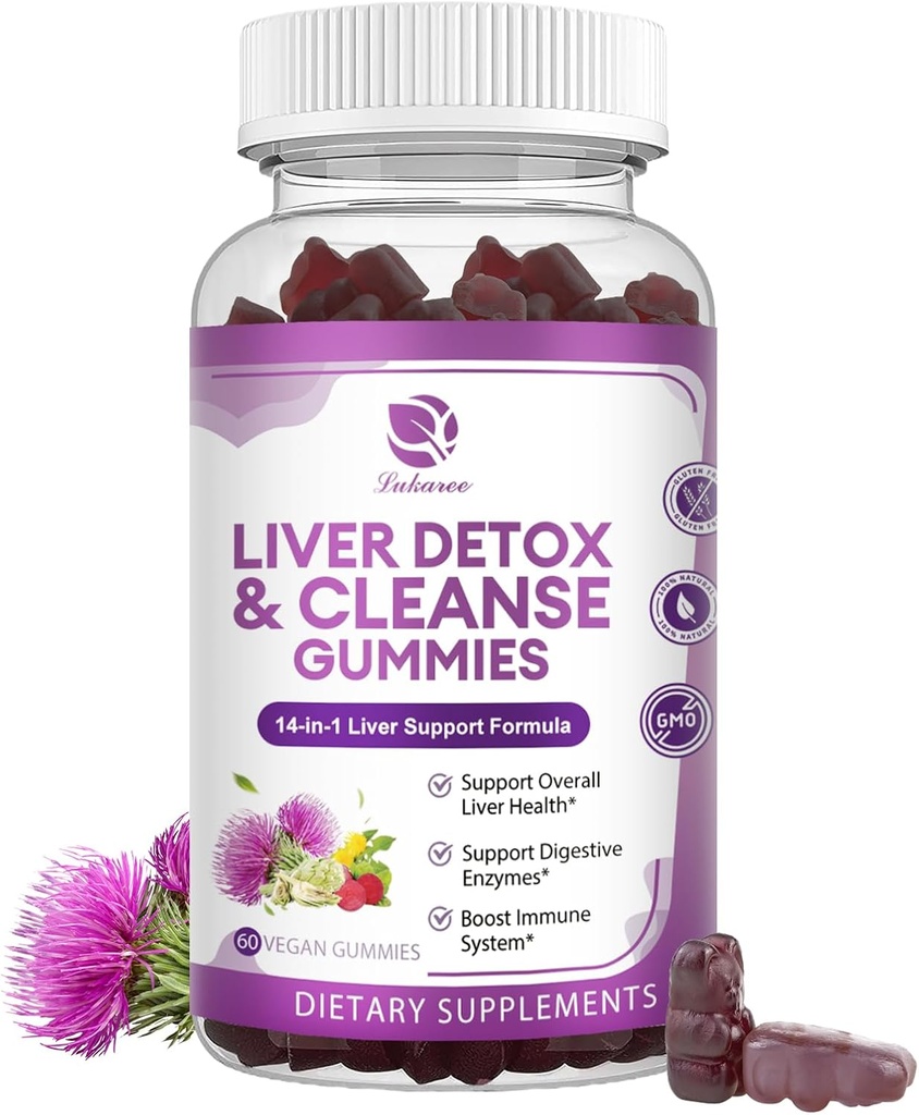 Maksa puhastamine Detox & Remont Kummid - Uus valem Maksatoetuslisa piimaohakaga Silümariin, Dandelion, Artišokiekstrakt ja Elderberry - Ilma suhkruta, Maksa tervise täiendus - 60 Vegan Gummie