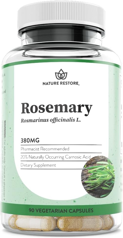 Loodus Restore Rosemary Extract Supplement, standardiseeritud 20 protsenti karnooshape, 90 kapslit, valmistatud USA-s, Non GMO, Gluteenivaba