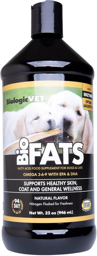 BiologicVET BioFATS - Sisaldab Omegas 3, 6 & 9 - EPA, DHA & ALA - koerale ja kassile - naha ja liigese tervise tugi - Sisaldab kala, linaseemne ja oliiviõli - 32 fl. oz.