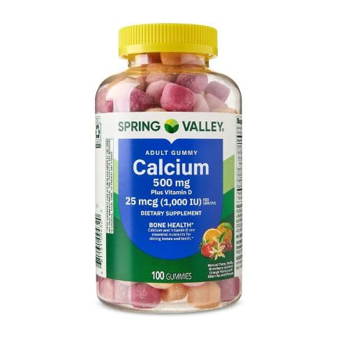 Spring Valley Calcium 500 mg Plus D-vitamiin 25 mcg Luude tervise toidulisand Gummies, 100 Count + DRI Store Sticker.