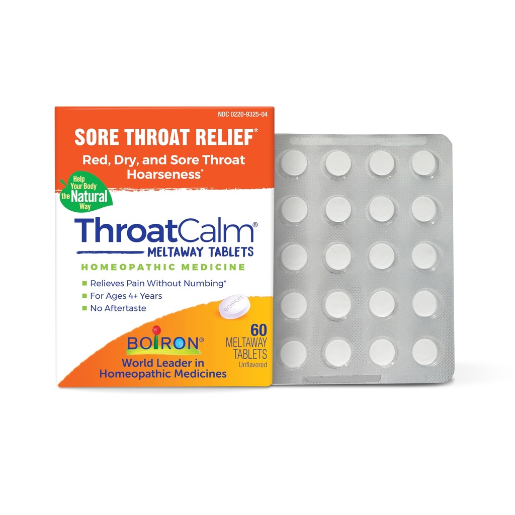 Boiron ThroatCalm tabletid valu leevendamiseks punasest, kuivast, krõbedast, valulikust kurgust ja kõhedust - 60 Count