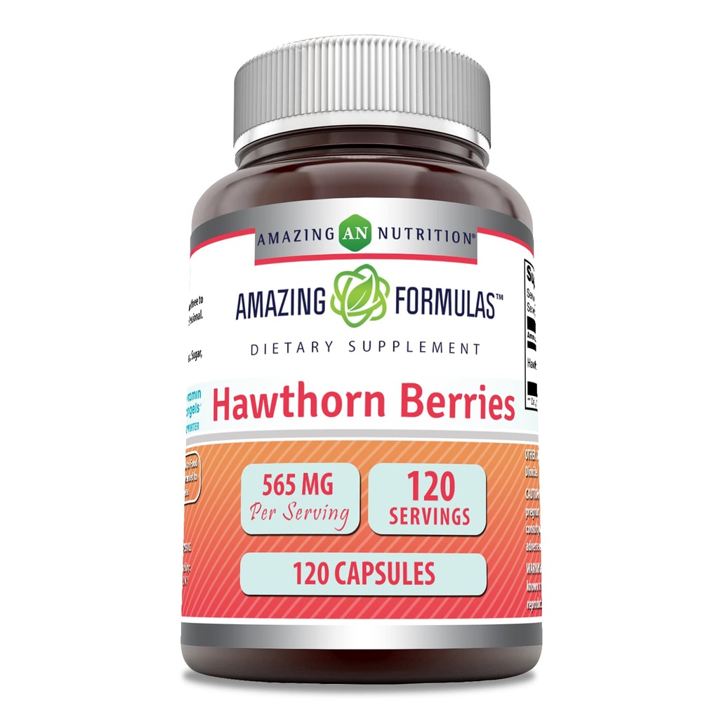 Amazing vormelid Hawthorn Berries Supplement | 565 Mg per Serving | 120 kapslit | Non-GMO | Gluteenivaba | Valmistatud USAs
