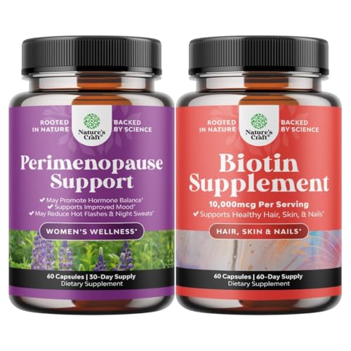 Bundle of Perimenopause täiendada naistele -Multi Benefit Menopause Relief naistele ja puhas biotiini pillid naistele - Stopp juuste hõrenemine Looduslik täiendus läikiv paks juuste kasvu