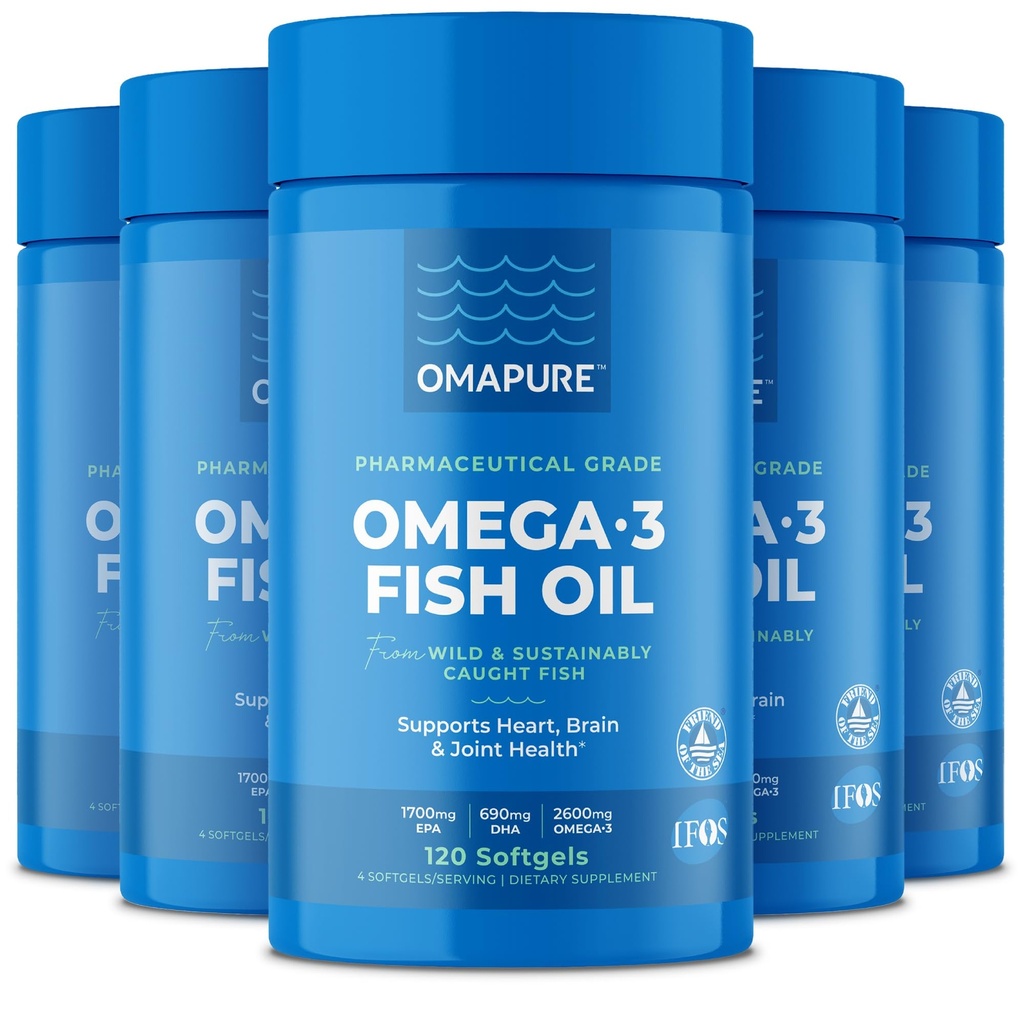 Fish Oil Supplements omega 3 rasvhappeid (5 pudel, 120 Softgels) - High EPA, DHA, & IFOS Fish Oil pillid toetada südame ja liigeste tervist - habemetu kalaõli soodustab aju funktsiooni