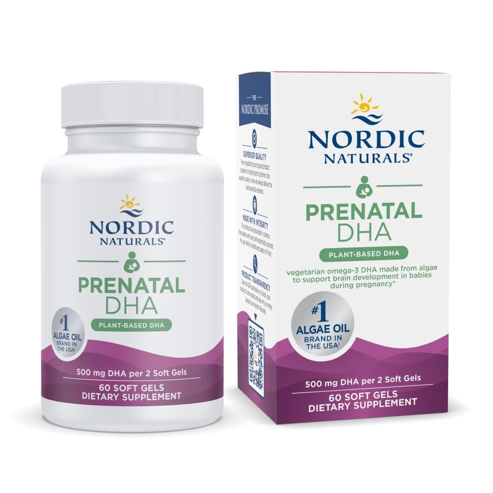 Nordic Naturals Vegan Prenatal DHA, Maitsestamata - 60 Soft Gels - 500 mg Taimepõhine DHA - Toetab Aju Arengut Imikutel Ja Tervislik Rasedus - Mitte-GMO - 30 Servings