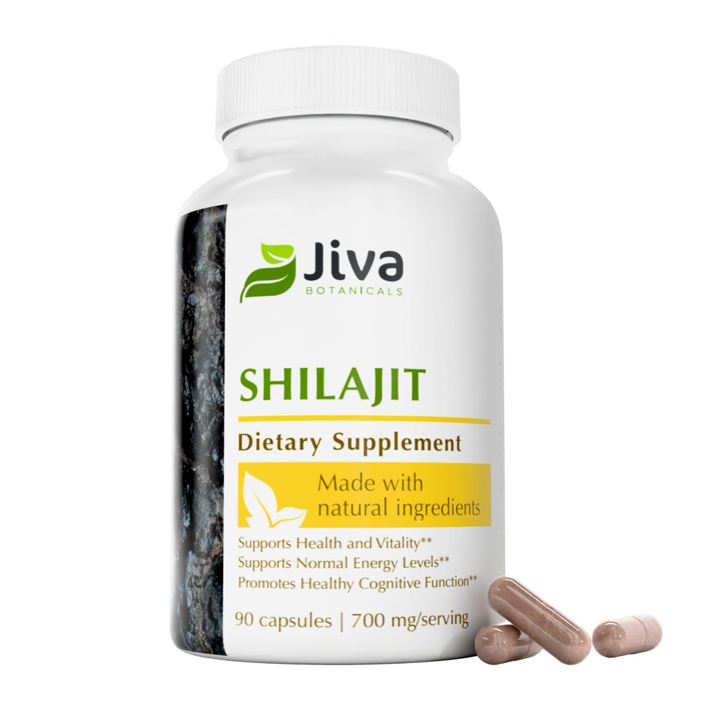 Jiva Botanicals Shilajit Capsules 700 mg – Shilajit Extract with Fulvic Acid – Shilajit Supplement for Men & Women – 90 Vegan Capsules for Daily Wellness – 90 Count (Pack of 1)