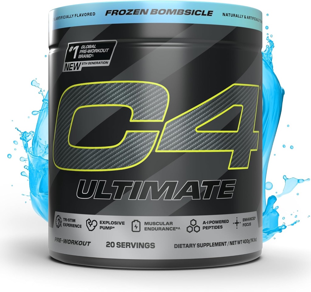 Cellucor C4 Ultimate Pre Workout Pulber - Suhkruvaba Preworkout Energialisa meestele ja naistele - 300mg Kofeiin + teekriin + Dünaamiin + Kreatiin - Külmutatud Bombsicle, 20 Servings