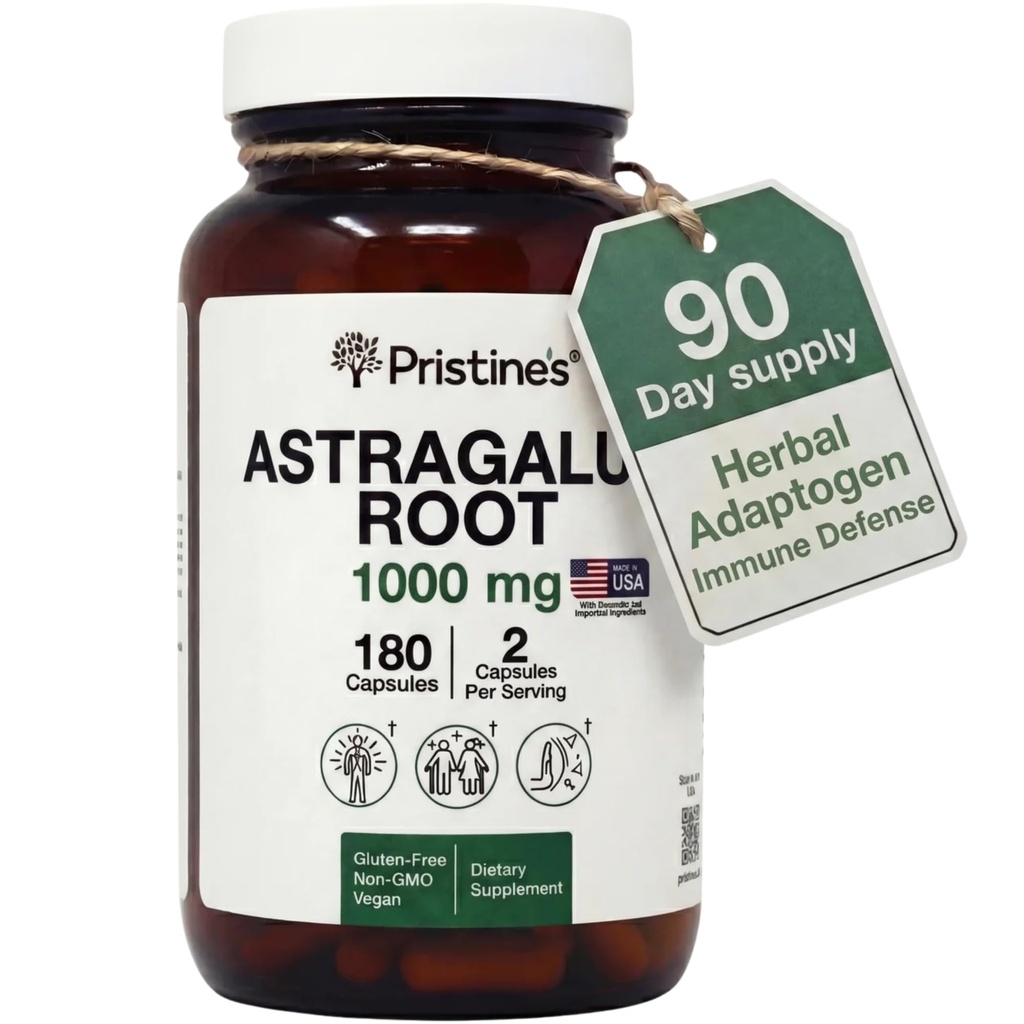 PRISTINE's Astragalus Juur Immuunsüsteemi tugilisakapslid - 1000mg 90 päeva varu Taimne Adaptogen - Tervislik vananemine, süda ja kopsude tervis