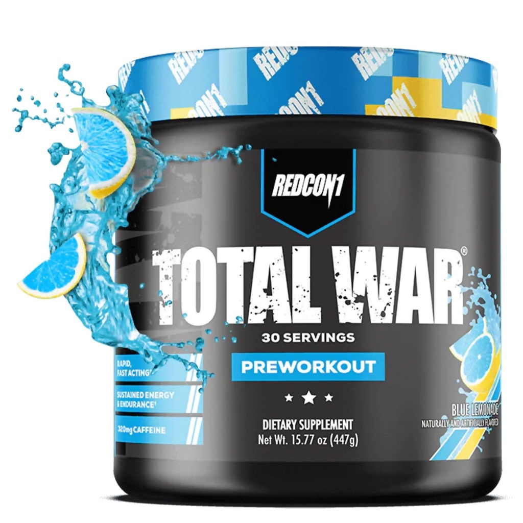 REDCON1 Total War Pre Workout - Beeta-alaniin + tsitrulliinmalaatketo Sõbralik eeltöö meestele ja naistele 320mg kofeiiniga - Kiire tegutsemine - Sinine limonaad (30 serveerimist)