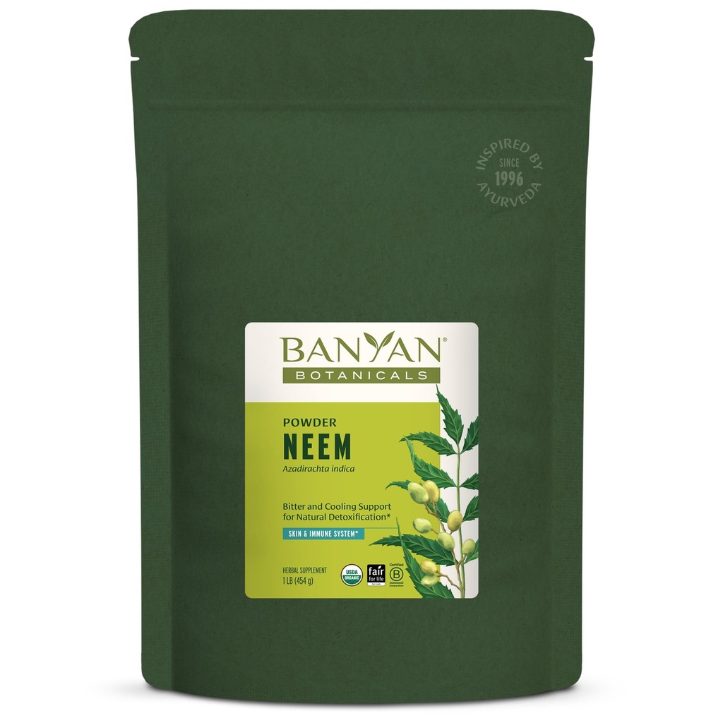 Banyan Botanicals Neem Powder - Orgaaniline Neem Leaf Supplement (Azadirachta Indica) - naha tervise, immuunsuse toetamise ja loodusliku detoksifitseerimise * - 1 lb. - Mitte-GMO jätkusuutlikult hangitud FFL Fair Trade