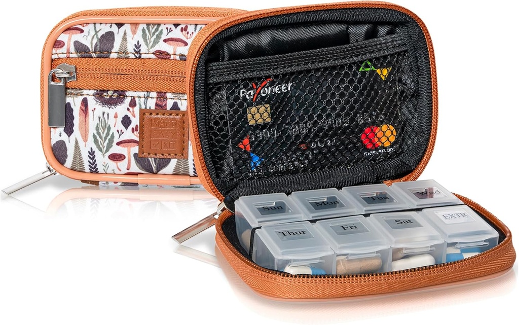 Made Easy Kit Pill Case - iganädalane meditsiini korraldaja eemaldatava seitsmepäevase vitamiini ja toidulisandi kastiga (kerge pruun puit)