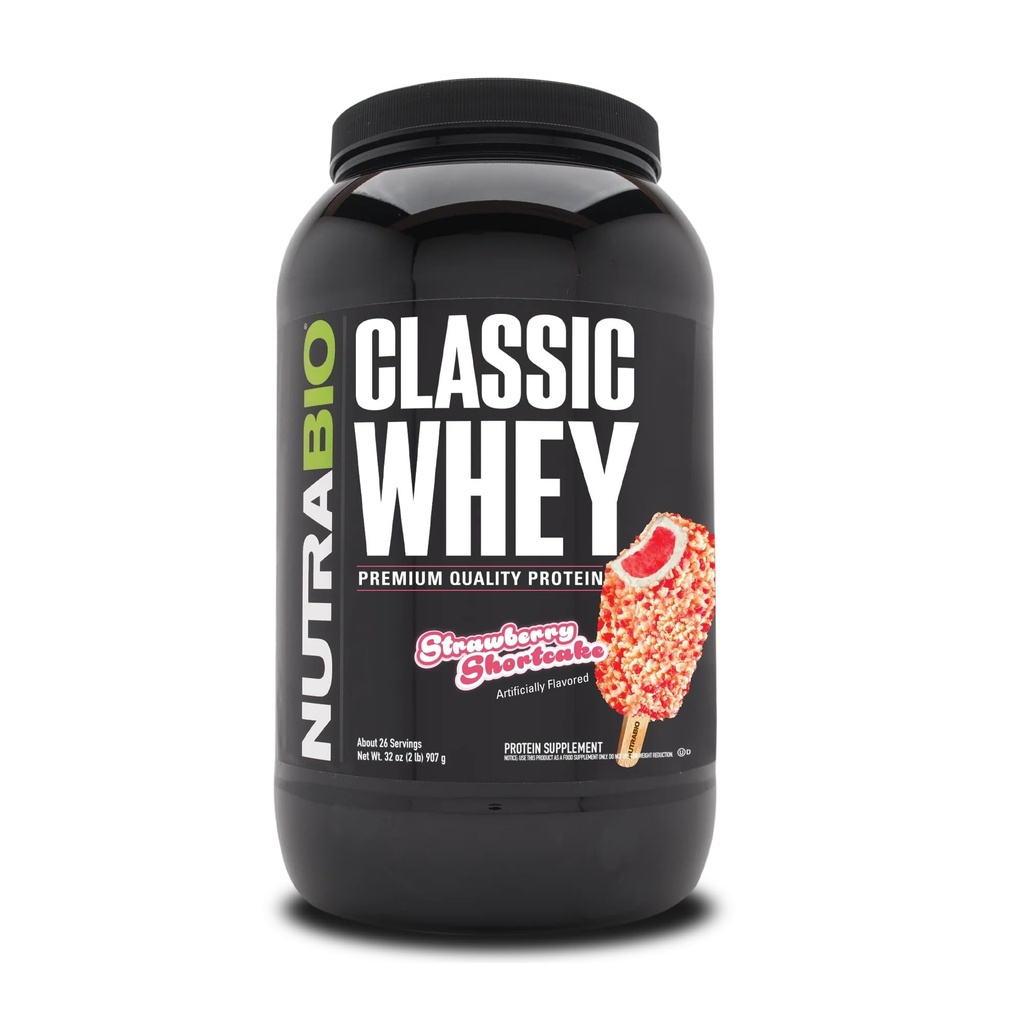 NutraBio Classic vadakuvalgu lisand - 25 g valku Scoopi kohta - täispectrum Aminohappe profiil ilma täiteaineteta, kunstlikud värvid või säilitusained - Maasika lühikook, 2 naela