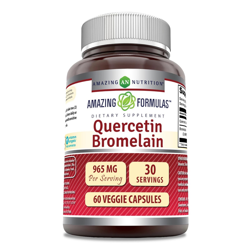 Amazing Nutrition Quercetin 800 Mg Bromelain 165 Mg Veggie kapslid Supplement | Non-GMO | Gluteenivaba | Valmistatud USAs | Sobib taimetoitlastele (60)