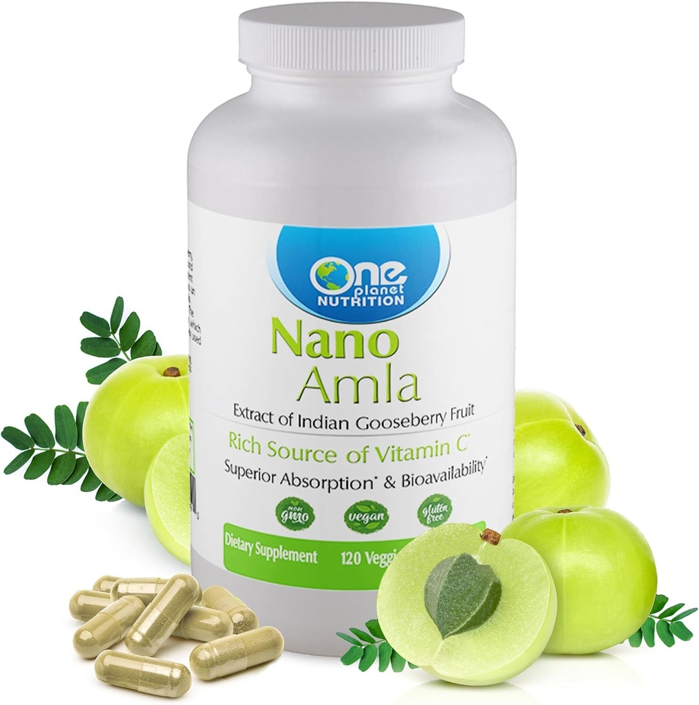 One Planet Nutrition Nano Amla 500 mg Veggie kapslid (120 Servings), Amla Fruit Extract, kõrge C-vitamiini kollageeni tootmise ja immuunsüsteemi tugi, Non-GMO, Vegan, Gluteenivaba