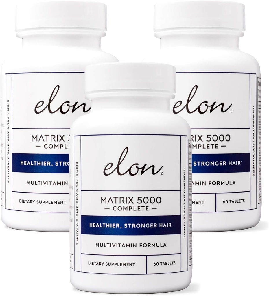 Elon Matrix 5000 Täielik multivitamiin – Naha, juuste ja küünte kasvu vitamiinid – Terved juuste kasvu vitamiinid naistele ja meestele – 5000Mcg Biotin Supplement, Pack of 3 (180 Day Supply)