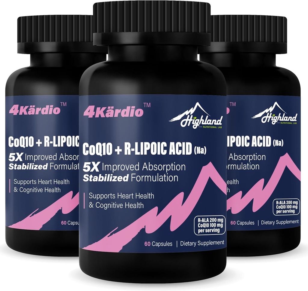 CoQ10 100mg + R-lipohape 200mg ühe serveerimise kohta, 3 kuu pakkumine, kuni 5X täiustatud imendumine, R-lipohape / CoQ10 südame tervise ja kognitiivse tervise täiendus 180 kapslit