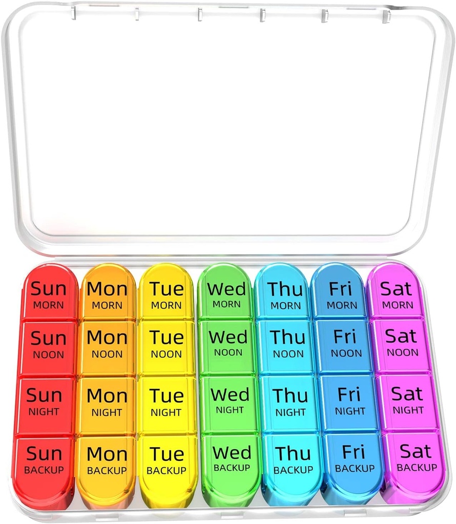 Odaro Weekly Pill Organizer 4 korda päevas, Daily Pill Box 7 päeva, suur reisipillide juhtum 28 ravimi, vitamiini ja täienduse hoidmiseks - valge juhtum