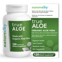 NatureCity True-Aloe Gut Health Support – 80 000 mg Aloe Vera Gel Equivalent Per Serving – Orgaaniline Aloe Vera (120 kapslit) seedetrakti, naha ja liigese toetamiseks | Väikesed kergesti neelatavad tabletid