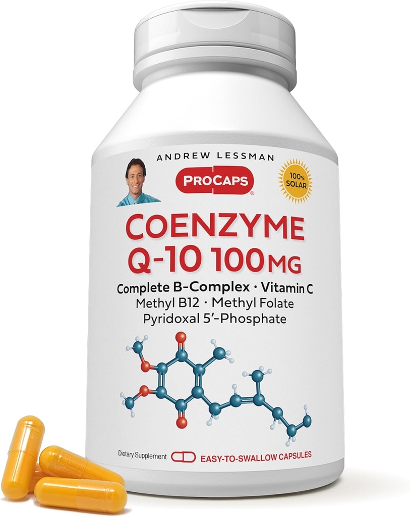 ANDREW LESSMAN Coenzyme Q-10 100 mg 30 kapslit - olulised energia tootmiseks ja optimaalseks võtmeorgani funktsiooniks, antioksüdantide tugi, vananemine, pluss B-kompleks. Kergesti neelatavad kapslid