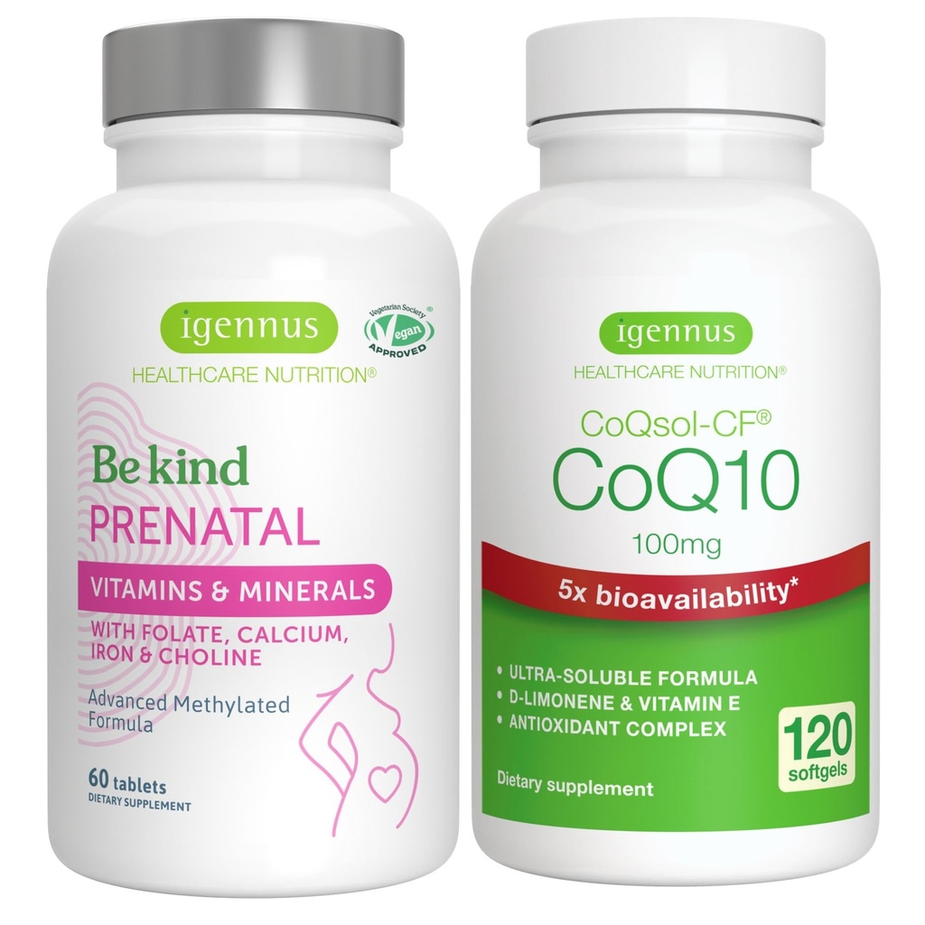 Täiustatud prenataalne multivitamiin + kõrge imendumine CoQ10 100mg 120 Softgels Raseduse tugipakett Igennus