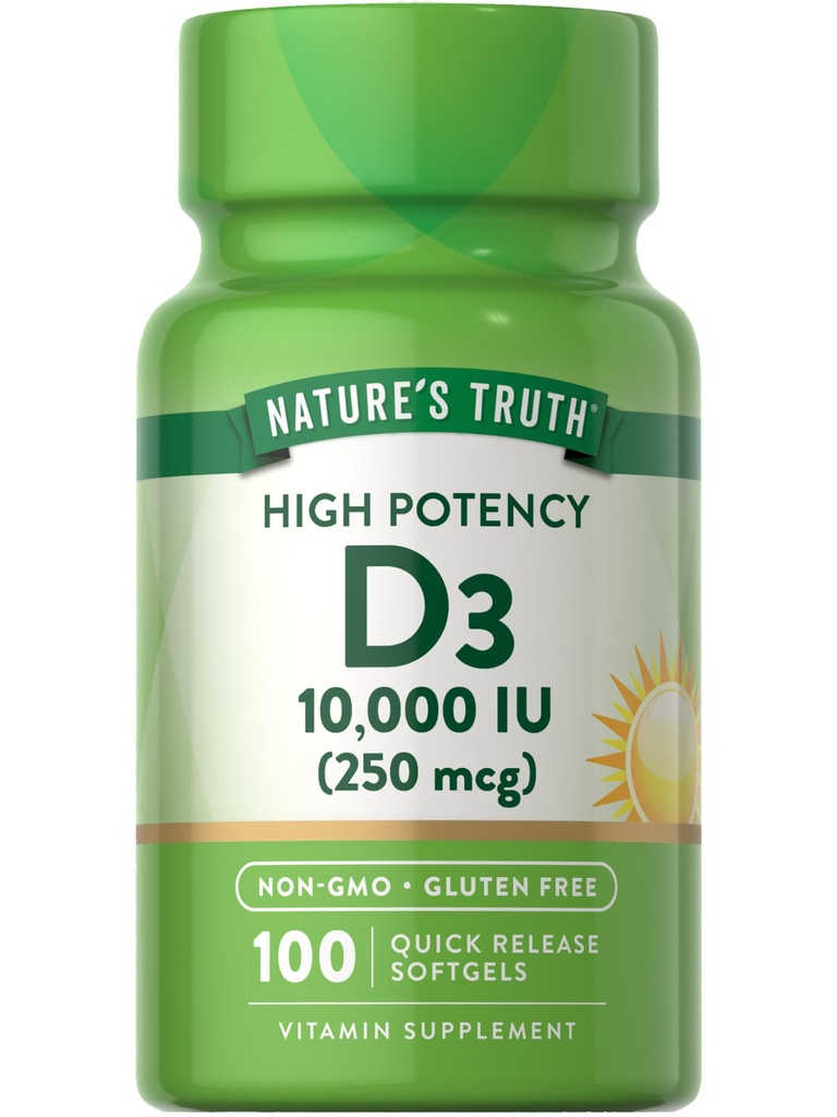 Nature's Truth D3 Vitamiin 10 000 IU Softgels Supplement | 100 Count | High Potency Formula | Non-GMO ja Gluteenivaba