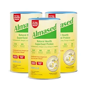 Almased Vanilla Meal Asenduskoks - Madala glükeemiline kõrge taimebaas Valgupulber - Toitumisalane kehakaalu tervisetoetuslisa - Vanilla Flavor - 17,6 oz (1,1 naela (3 pakendit)
