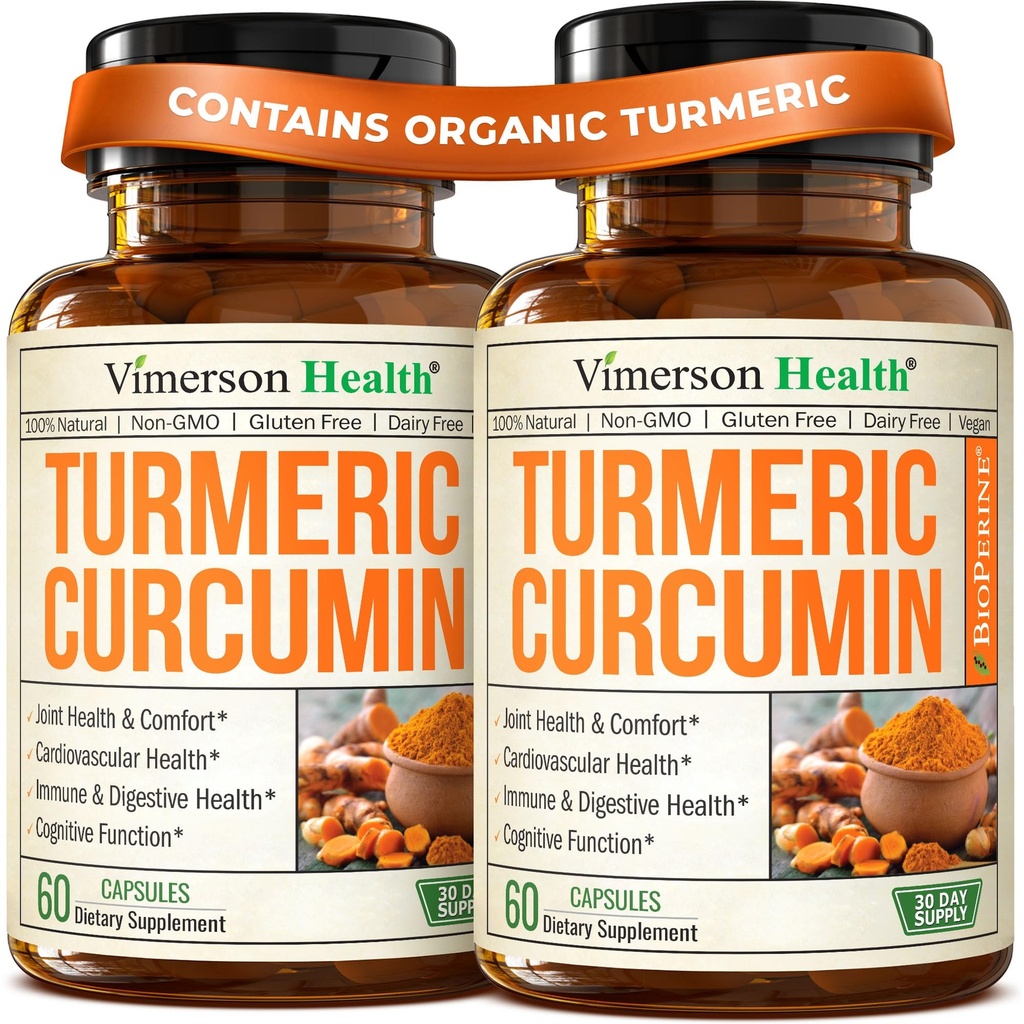 Kurkumiini lisand musta piparekstraktiga - suure tugevusega orgaaniline kurkum 1200mg ja 95% kurkuminoidid liigeste ja seedetrakti tervise jaoks - ühine tugilisa - 60 Curcuma kapslit - 2 pakendit
