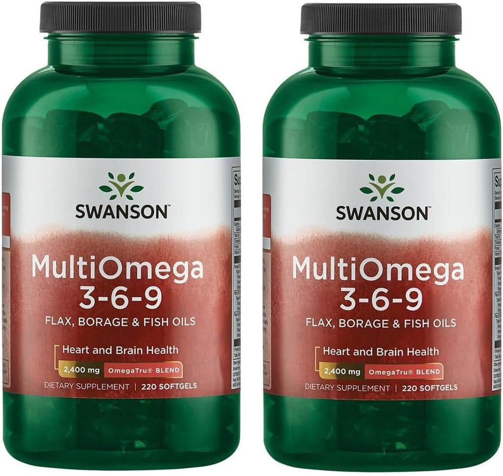 Swanson MultiOmega 3-6-9 - mitte-GMO lina, Borage & Fish Oil kapslid - olulised rasvhapped, mis toetavad südame-veresoonkonna tervist ja aju tervist - (220 Softgels, 2400mg Serving) 2 pudelit