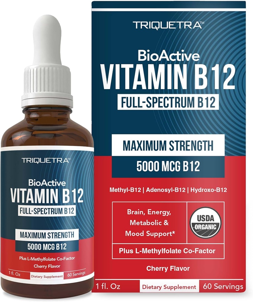 Bioaktiivne vitamiin B12 5000 mcg | Sisaldab 3 bioaktiivset vormi B12 pluss metüülfolaadi kofaktorit - metüül B12, adenosüül B12 ja hüdroksü B12 | sublingvaalne vorm, marjamaitse, orgaaniline, vegan (60 serveerimist)