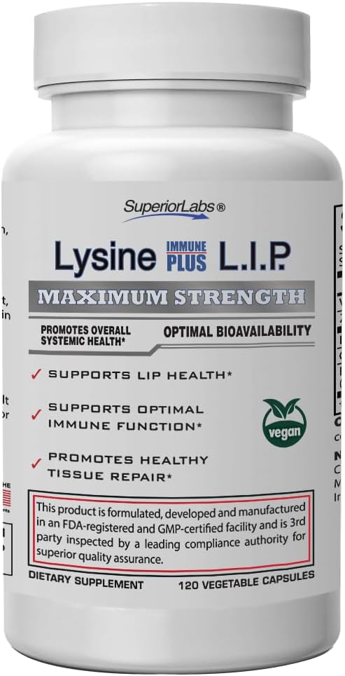 Superior Labs Lüsiin Immune Plus Lip, kliiniliselt tõestatud huule tervis ja tugi, L-Lysine Bound HCI optimaalseks stabiilsuseks ja imendumiseks kiirete tulemuste jaoks, bioaktiivne nullkahjulike lisanditega